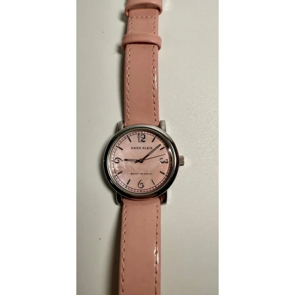 Anne Klein Watch Womens‎ Silver Pink Leather Strap Mother of Pearl Dial